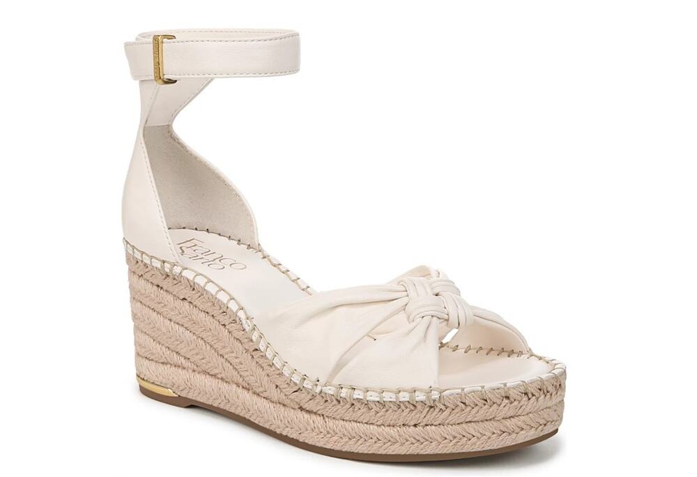 Franco Sarto Clementine Espadrille Leather Wedge Sandals Cream White Size 8.5